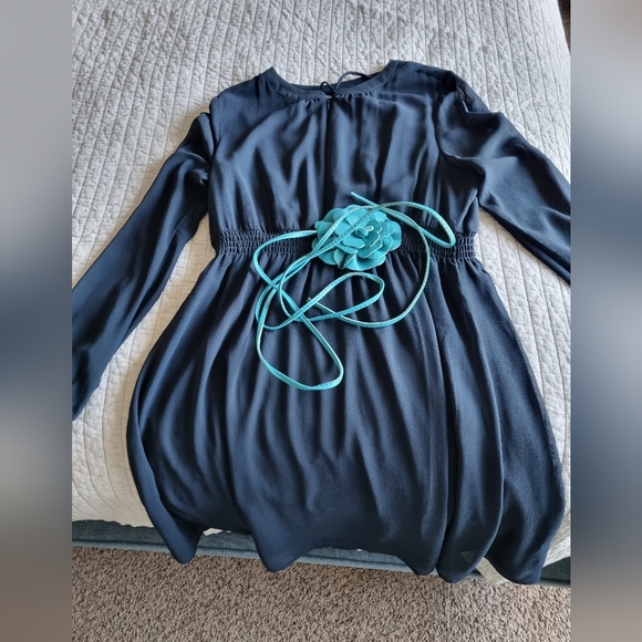 Elegant Maternity Navy Dress with Teal Flower Accent - Picture 1 of 1